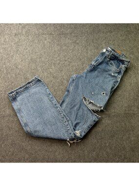 Zara High Waist Cut Out Straight Leg Jeans Women's Size 4 Distressed Denim